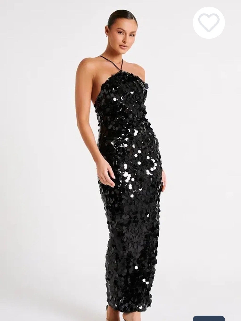 Meshki Black Sequin Backless Halter Maxi Dress